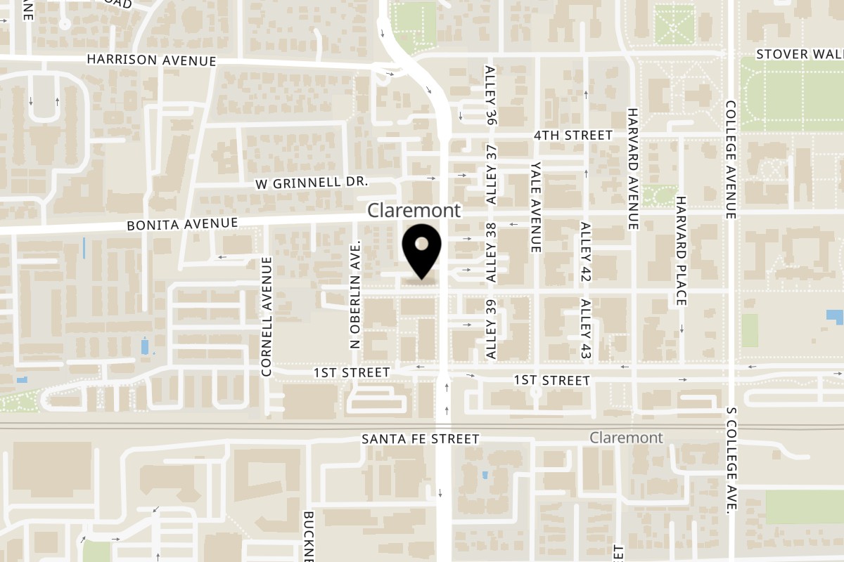 Map showing the location of Daddy Ji Finest Indian Cuisine on 201 N Indian Hill Blvd suite a100 in Claremont